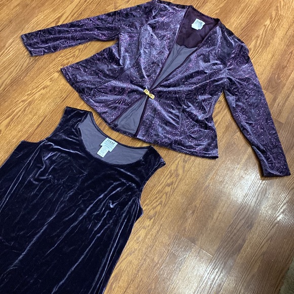 Vintage 80’s 90’s Velvet Dress & Vintage Jacket Set Royal Purple Sparkle Holiday - Picture 16 of 17